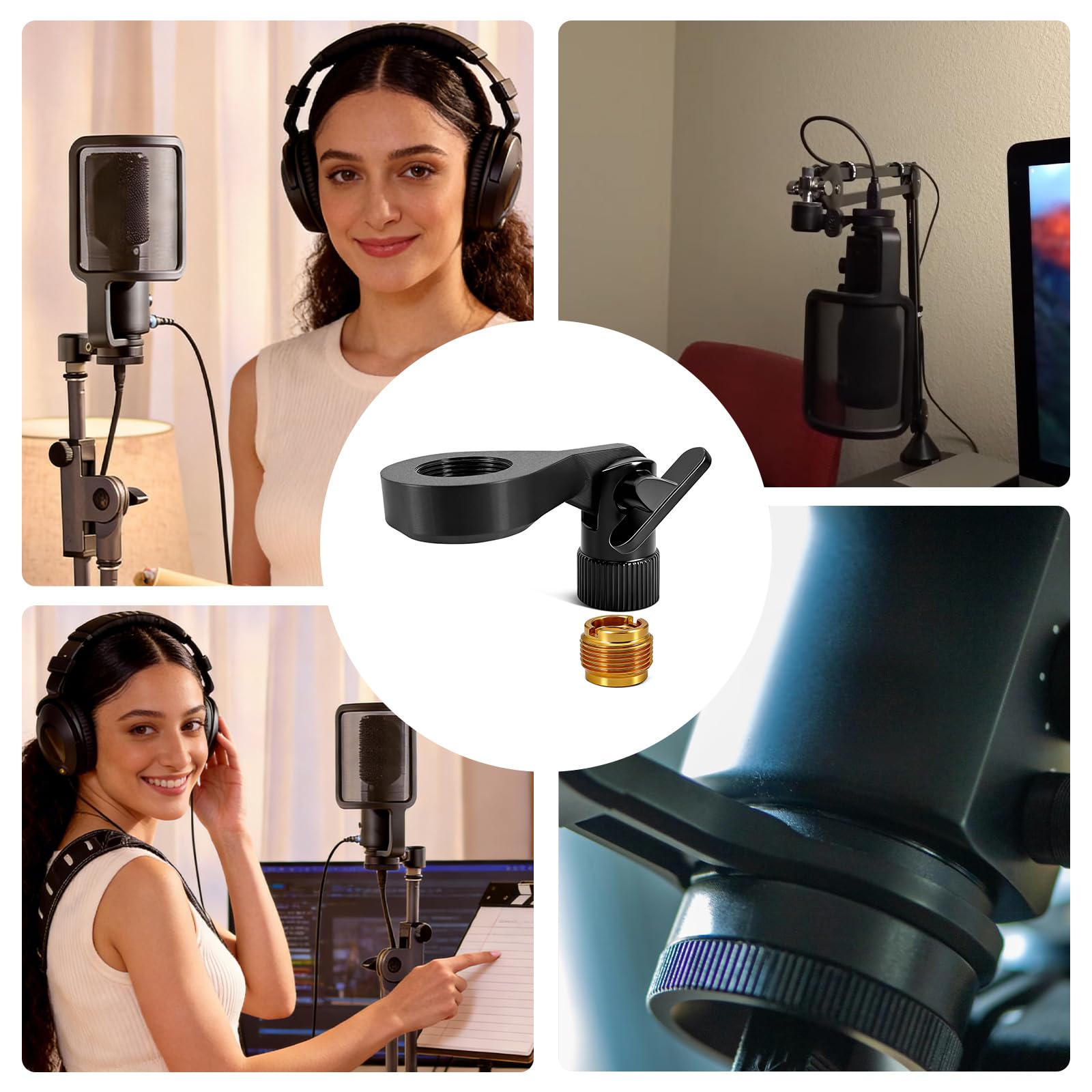 Regulowany Uchwyt Mikrofonowy z Pierścieniem i Bazą do Rode NT-USB NT-USB+ NT1-A, Adapter Gwintu 5/8 na 3/8, Uchwyt do Ramienia Mikrofonu, Podcast Streaming Nagrywanie Studio Domowe, Łatwy w montażu