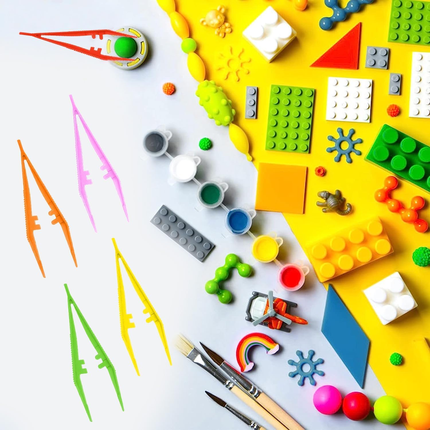 35 Stuks Plastic Pincet Set 13cm - Ambachtelijke Kralen Multifunctioneel Met Gekartelde Tips voor Kinderen Ambachten Home School DIY Zekering - 5 Kleuren