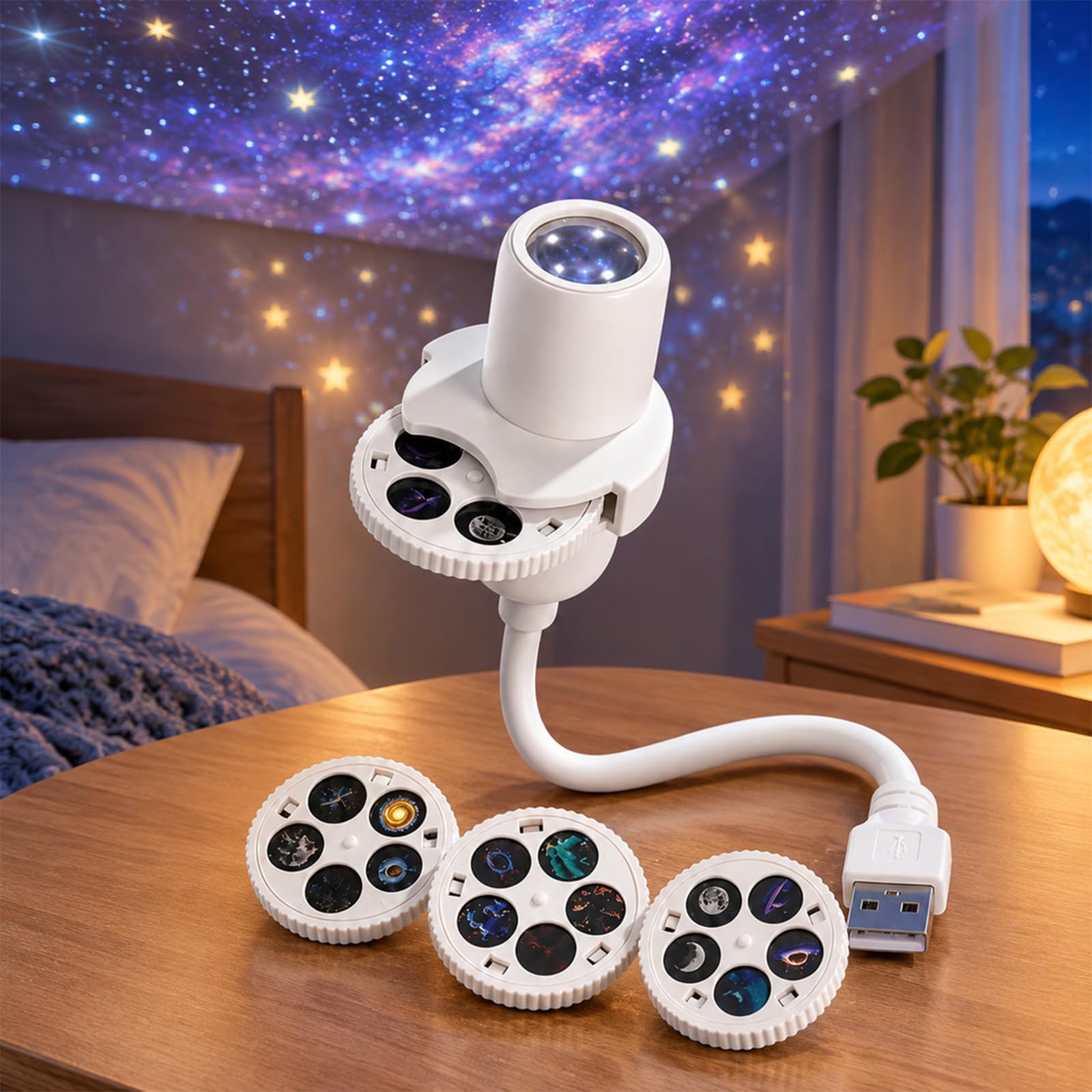 360° USB Galaxy Moon Projectors Light 5D Holographic Night Light Projector