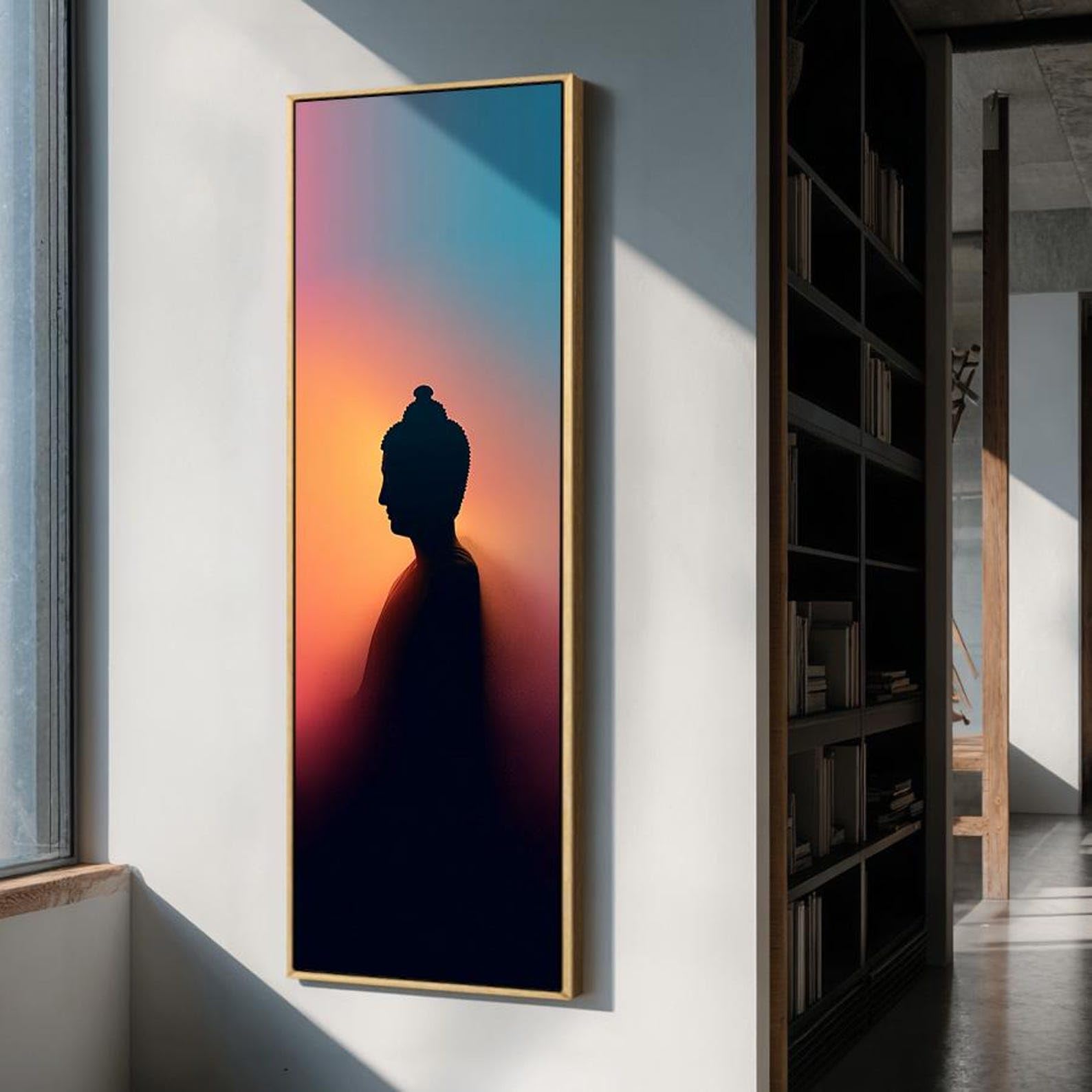 XINBAO Cuadro decorativo de lienzo para estudio de yoga estrecho, arte de meditación alto, decoración de pared zen, declaración espiritual delgada, Buda vertical (70x210cm/marco interior)
