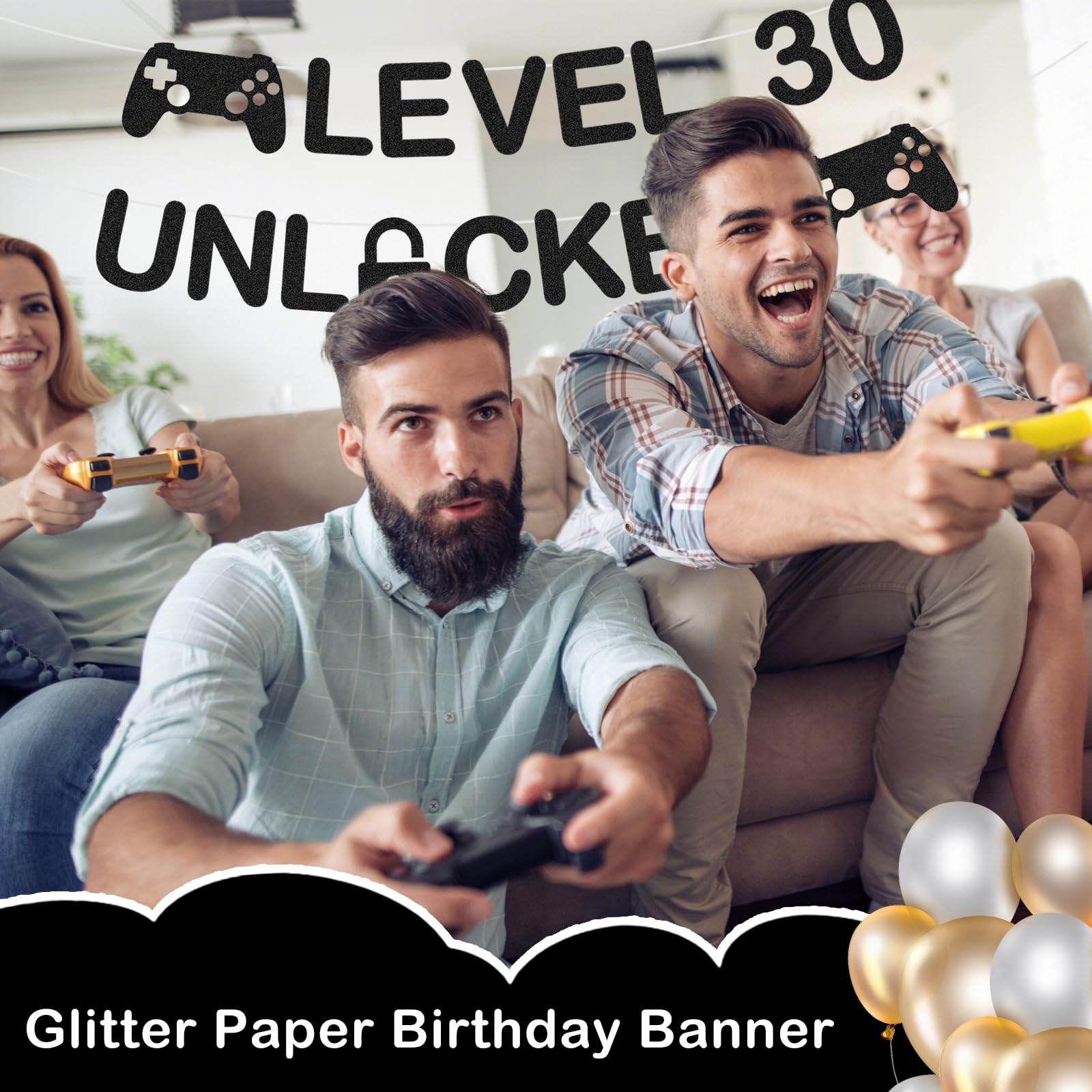 Viering Van De 30e Verjaardag. Nummer In De Vorm Van Gouden Ballonnen Realistische D Getallen En Mousserende Confetti Gliters Horizontaal Image174393535