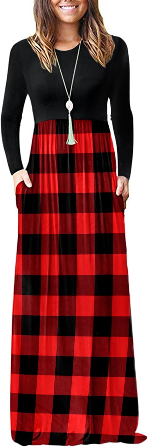 AUSELILY Women's Long Sleeve Dress Loose Plain Long Casual Maxi Dresses with Pockets 2025 New