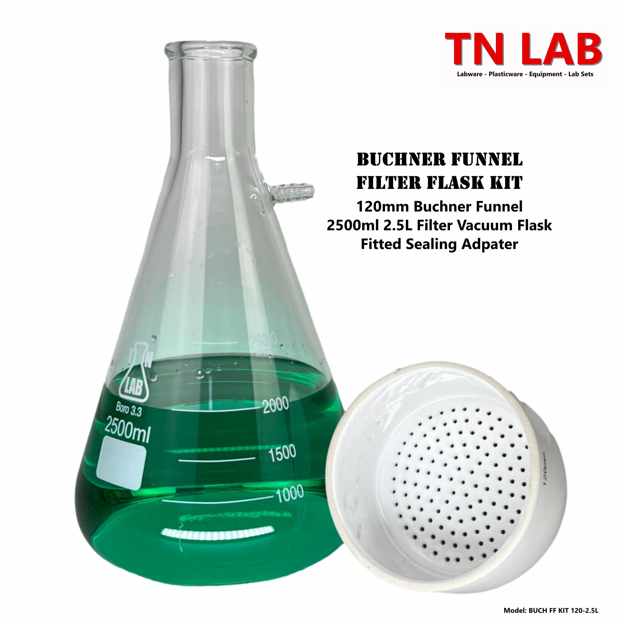 TN Lab Buchner - Kit de embudo de filtro de 120 mm y un frasco de vacío de 2500 ml y 2,5 L