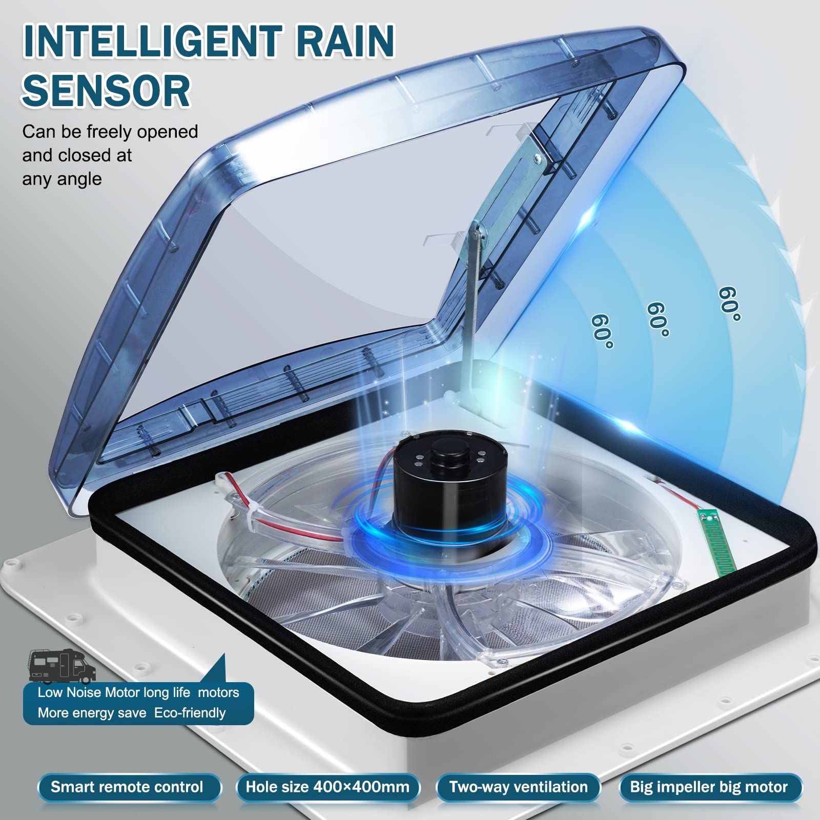 Ventilador De Techo Para Autocaravanas, Sensor De Lluvia, Ventilador De ExtraccióN Reversible Ultrasilencioso De 10 Velocidades, Mando A Distancia, Para Caravanas Y Autocaravanas