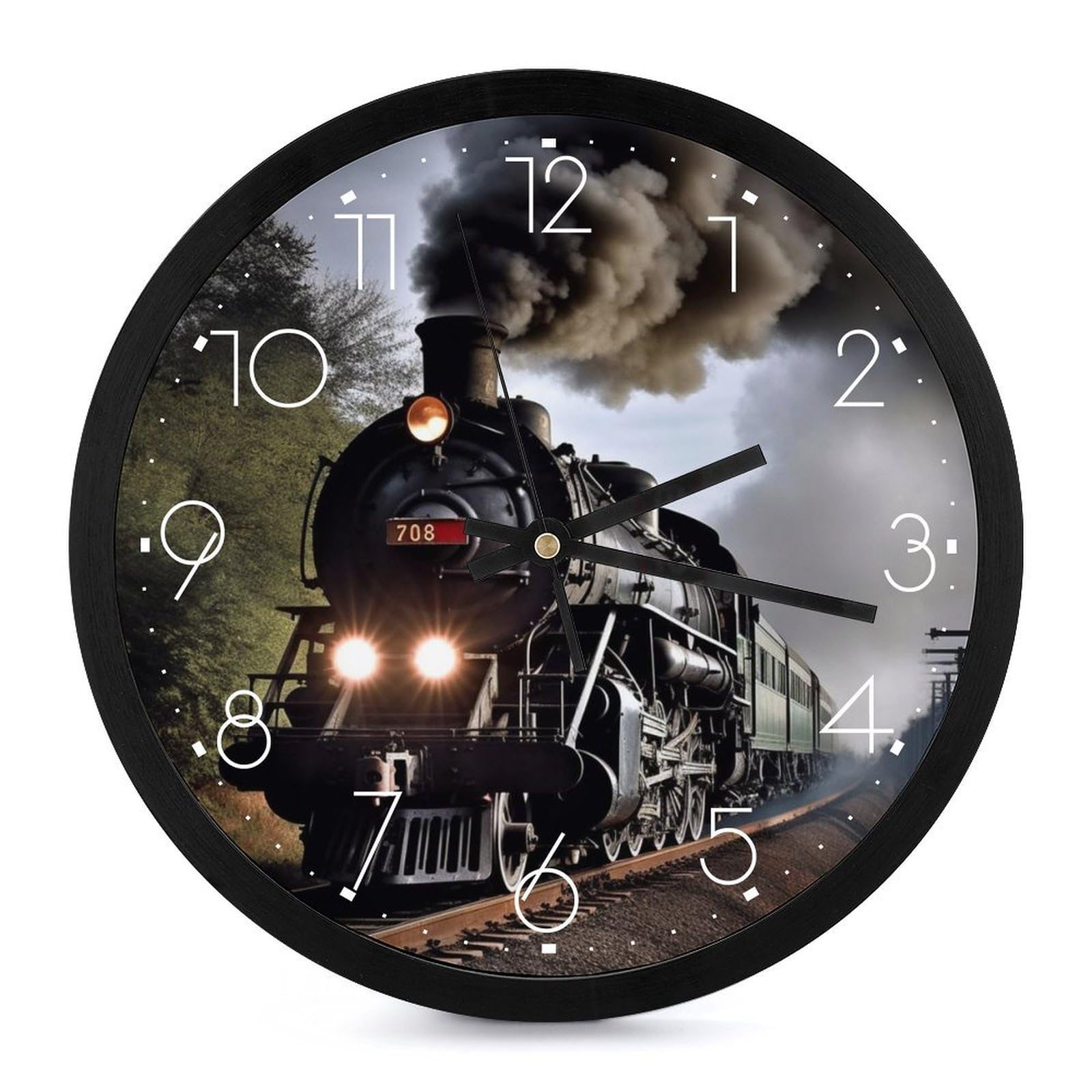 Horloge murale train silencieuse de 25,4 cm pour salon et cuisine