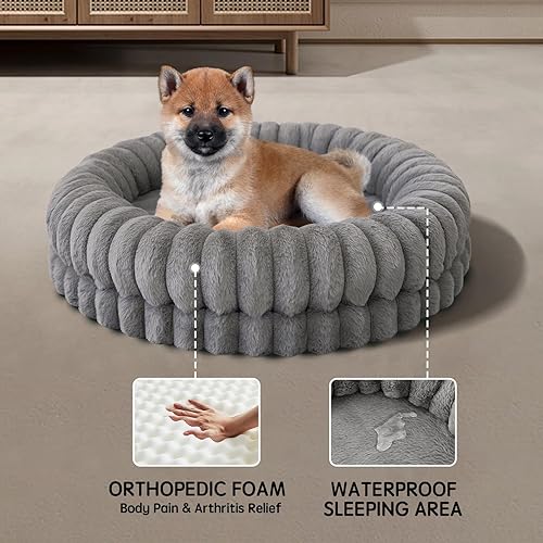 Miniatura 4 de BALANCE Cama de lujo para perros en forma de dona, cama redonda para perros de 30 pulgadas, lavable de tamaño mediano, cama ortopédica calmante para
