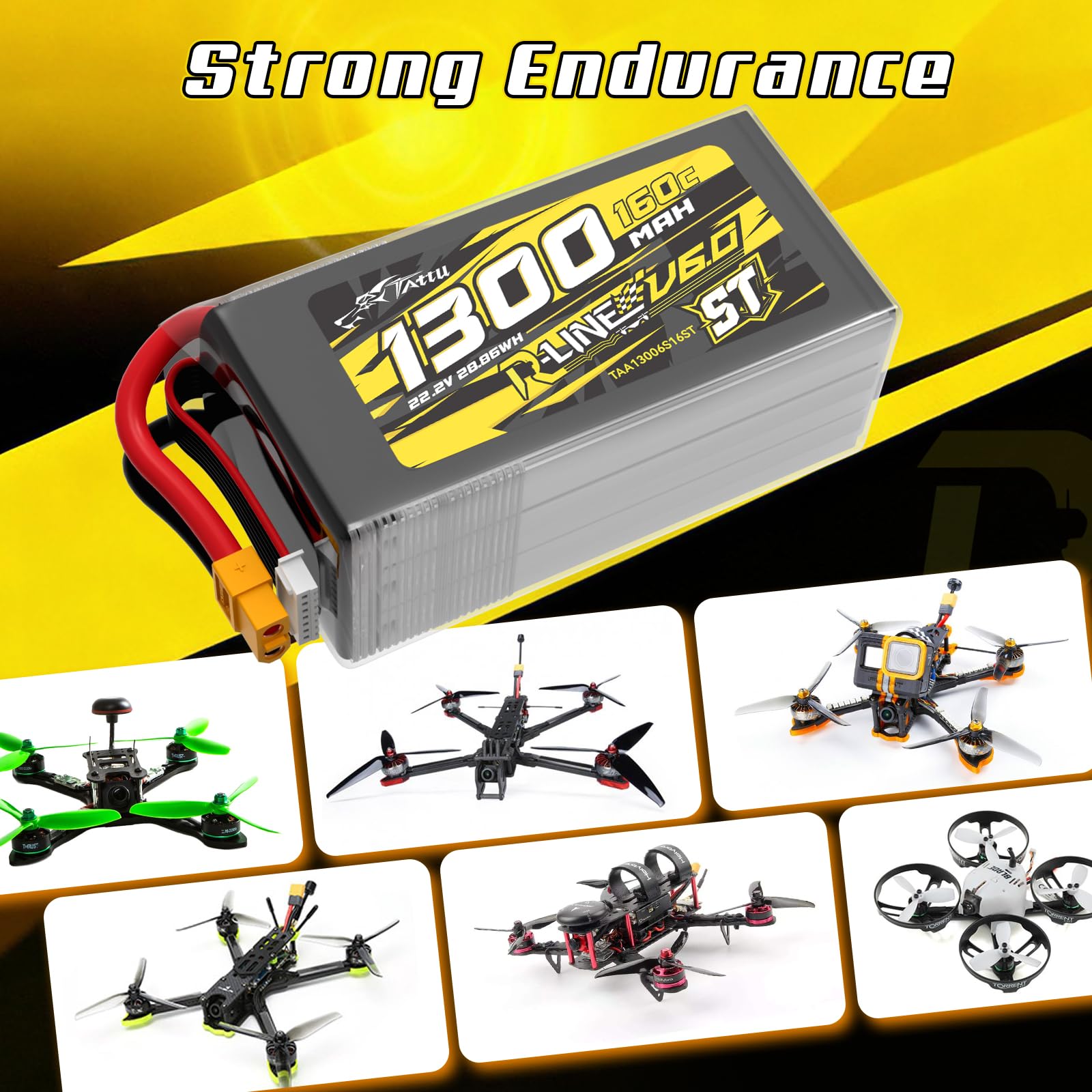 Tattu 6S 1300mAh R-Line V6 22.2V 160C LiPo akumulator XT60 do FPV Racing Freestyle