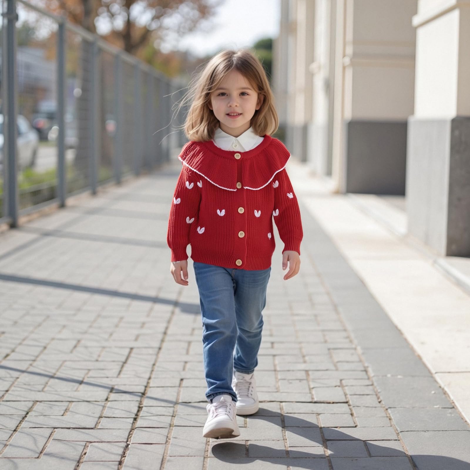 GXNRHG Cardigan Lavorato a Maglia per neonata. Simpatico Ricamo a Cuore, Manica Lunga, Maglione Grosso, Abbottonato. Maglieria per San Valentino
