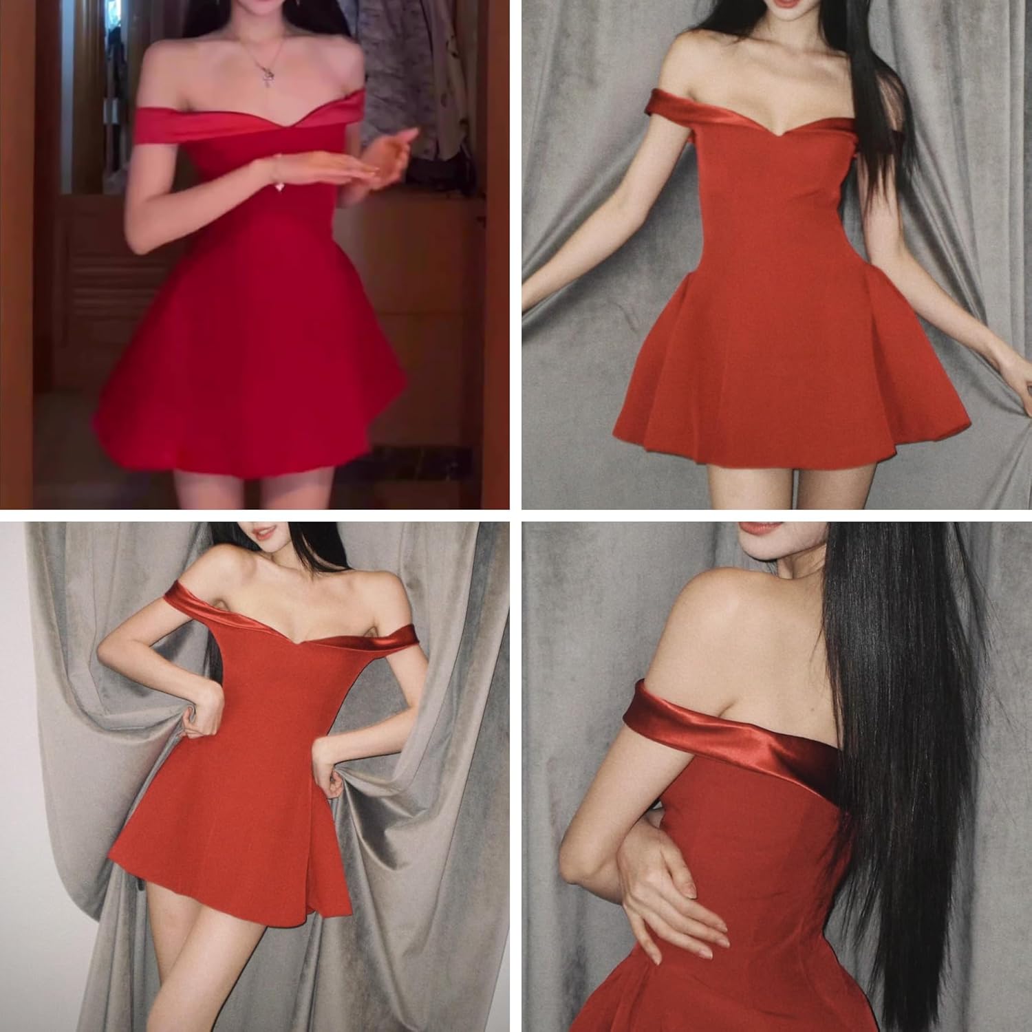 ZGMYC Women’s Elegant Off Shoulder Homecoming Dress Sexy Satin Sleeve A Line Mini Dress Strapless Cocktail Party Prom Dress - Image 4