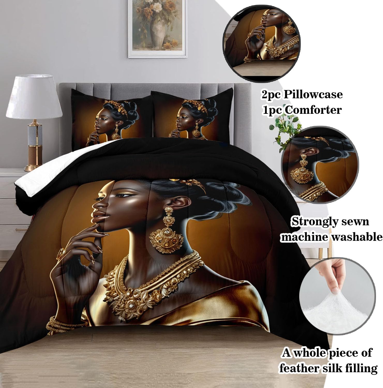 Raphus cucullatus Black Girls Bedding Paris Quilt Set Woman Comforter Set Twin Size,Twin Size Comforter Sets for Little Black Girls Woman Bedding Gold Quilt Paris Bedroom Decor