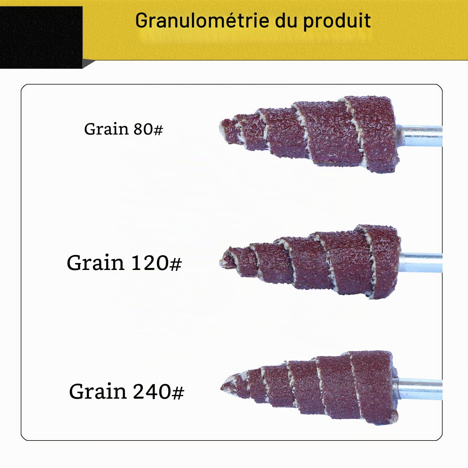 Lot de 45 disques abrasifs en forme de cône de 3 x 10 mm, tête de meulage de papier abrasif pour outil rotatif, tige de 3 mm, utilisée pour rainure, écart, polissage d'angle