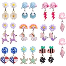 10 Pairs of Cute Clip-On Earrings Pack Non-Pierced, Adjustable Copper Ear Clips with Charming Designs