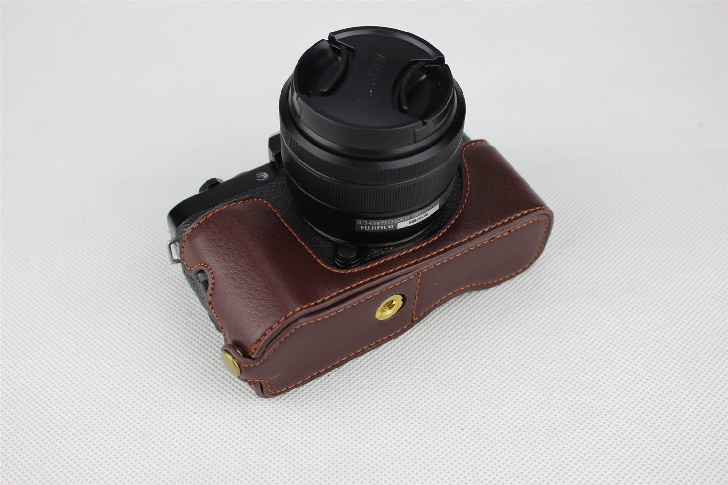 Up To 40% OFF Fuji X-T100 Case, BolinUS Handmade Genuine Real Leather Half Camera Case Bag Cover for Fujifilm Fuji X-T100 XT100 Bottom Opening Version + Hand Strap -Coffee