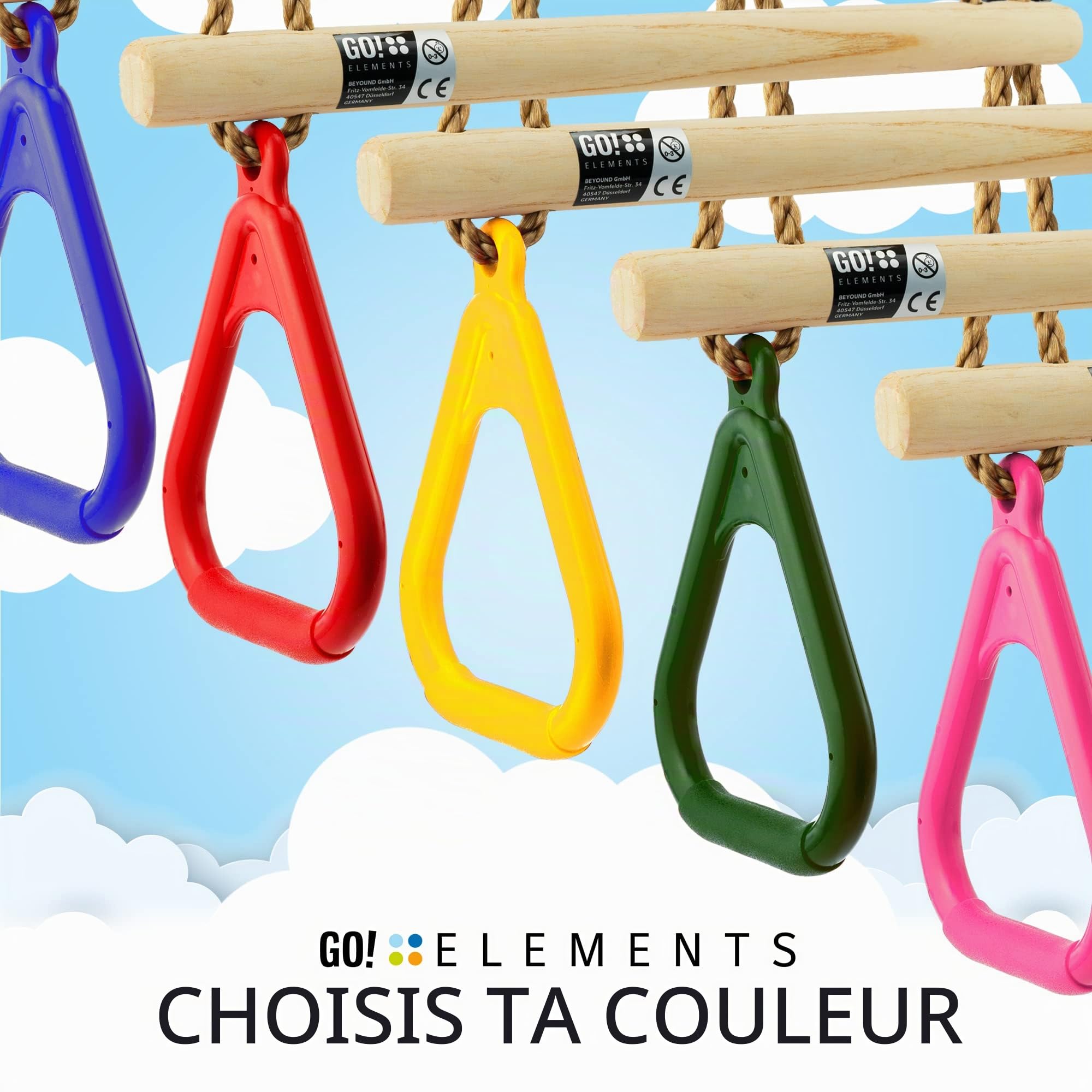 GO!elements Balançoire Trapèze Enfant Extérieur - Siège Intérieur - Corde, Assise - Hauteur Réglable - Antidérapant - Couleur: Rose