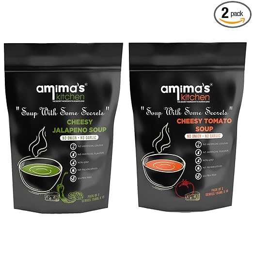 Combo Of Cheesy Jalapeno + Cheesy Tomato Jain Soup (No Onion No Garlic) - 100 Grams (Pack of 2) | Instant Soup Mix Powder | Ready To Cook | No Artificial Flavour & Colour | Gluten Free | Non GMO | Healthy Soup