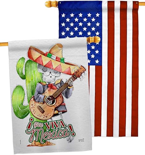 Que Viva Mexico House Flags Pack Summertime Cinco de Mayo Party Cactus Pinata Sombrero Mexican Fiesta Outdoor USA Applique Small Decorative Gift