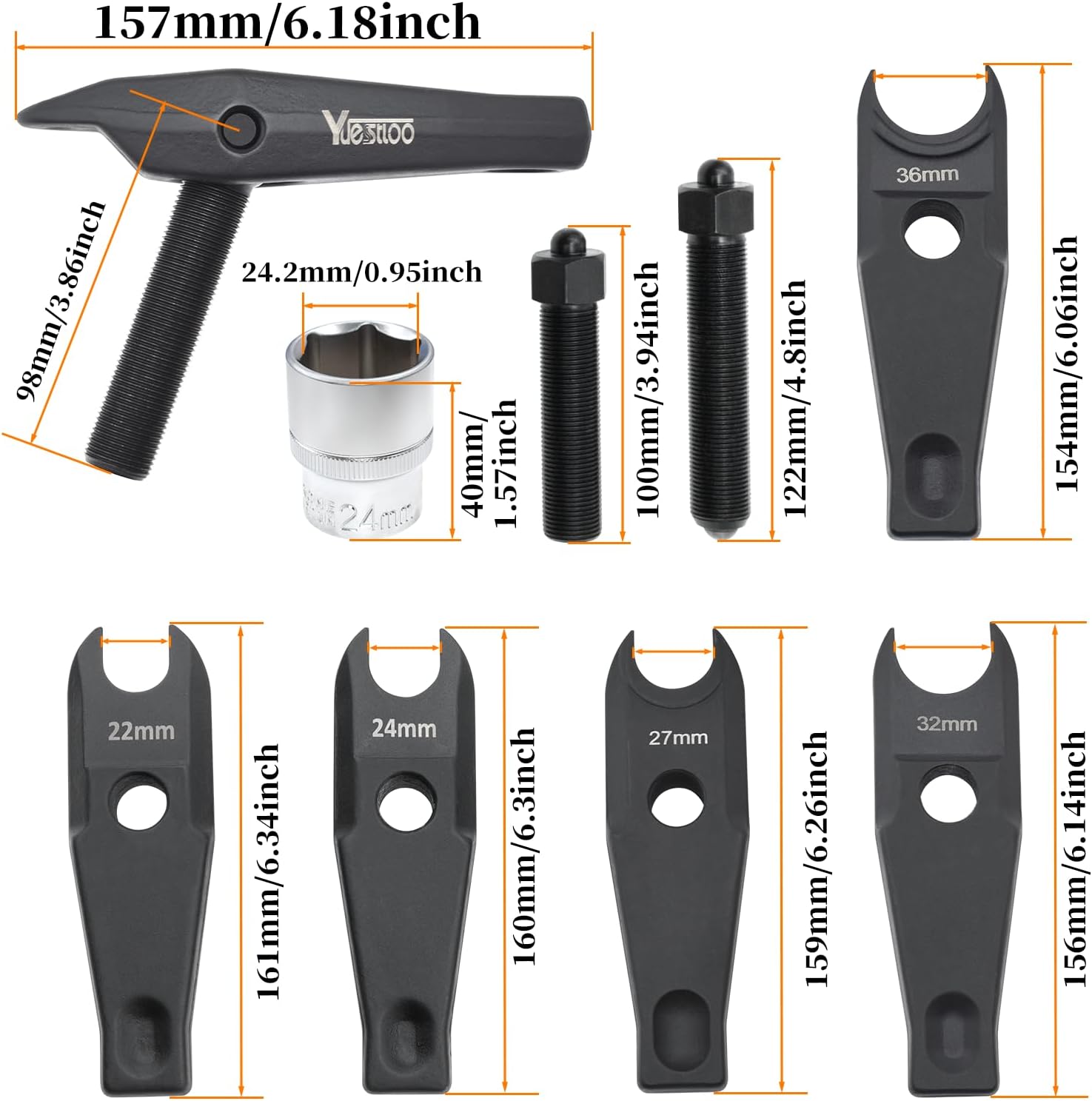 9 PCS Ball Joint Separator Tool Kit, Heavy Duty Steel Control Arms Steering Knuckles Tie Rod Ends Remover Tool 22mm 24mm 27mm 32mm 36mm, Compatible with Benz BMW Land Rover