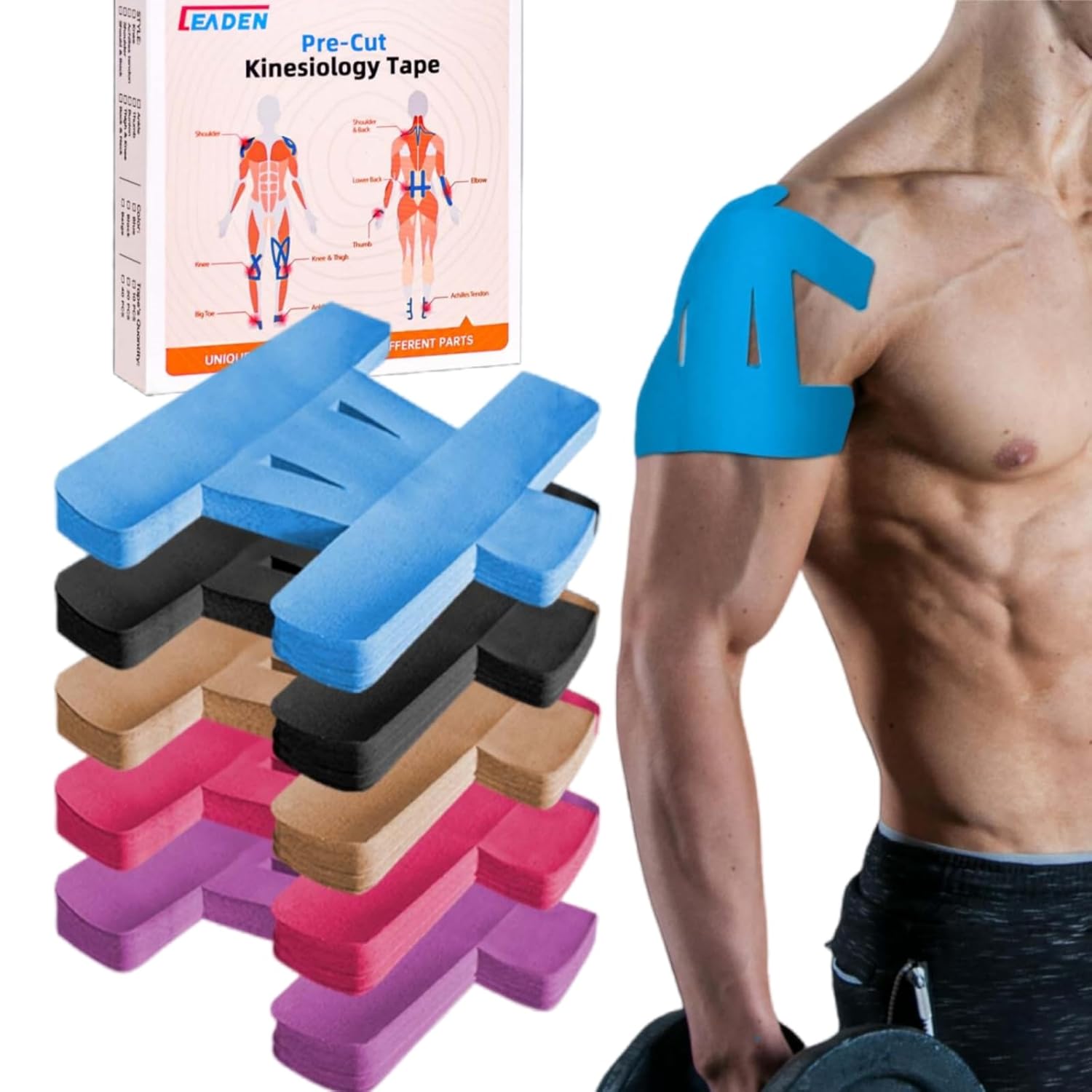 IEADEN Precut Kinesiology Tape for Shoulder 10 Pcs - Shoulder Support Stability Shoulder Pain Relief Athletic Tape -
