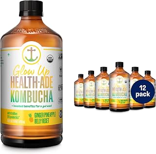 Health-Ade Kombucha Tea Organic Drink, Fermented Tea with Living Probiotics, Detoxifying Acids, Supports Gut Health, Non-GMO, Vegan, Gluten Free, 12 Pack (16 Fl Oz Bottles), Ginger Pineapple Belly Reset