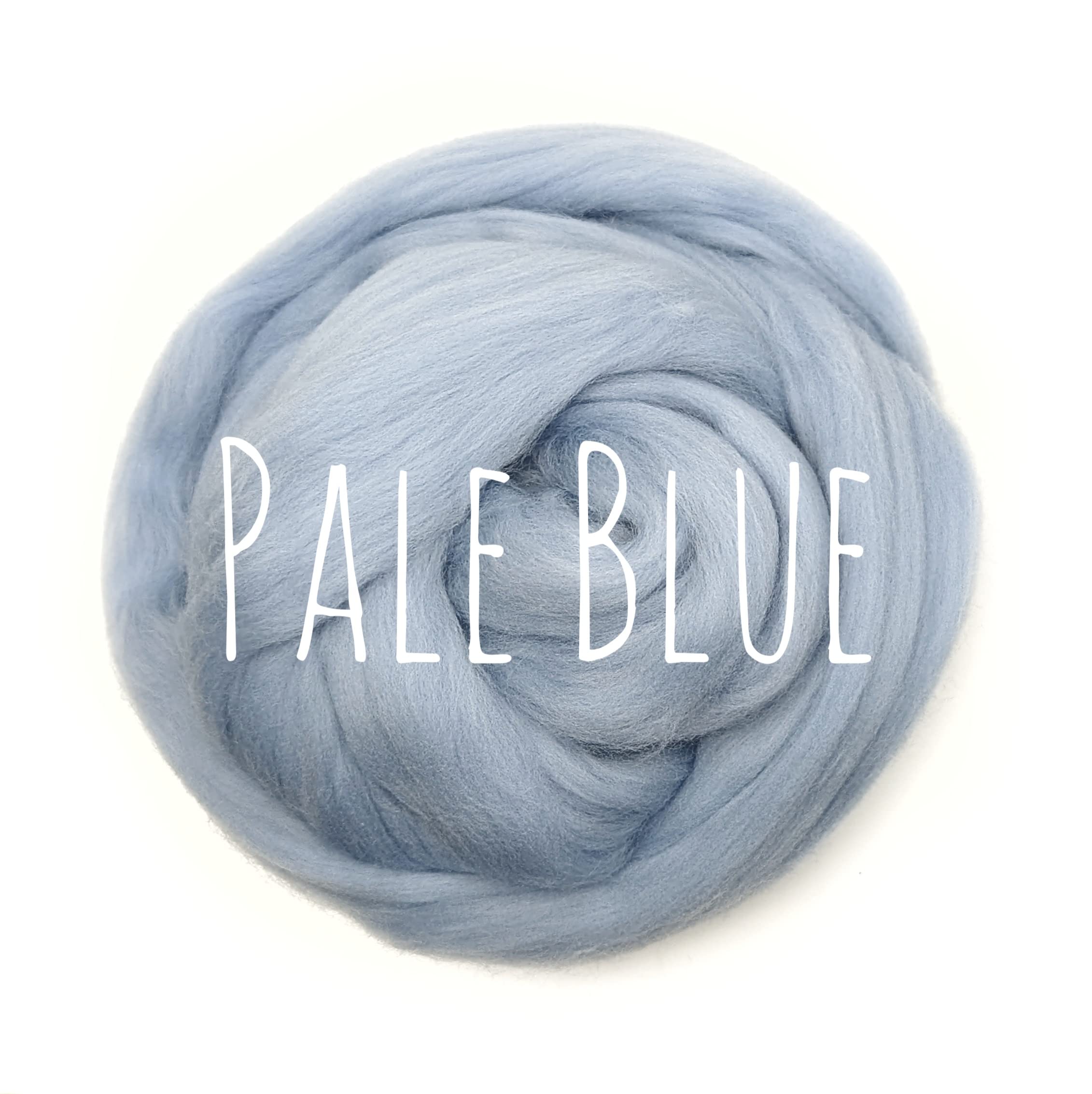 Colorful Passions Merino Wool Roving Oeko-TEX Certified Chunky Yarn Arm Knitting Felting Spinning Weaving Macrame 26-28 Microns EU Suppliers Pale Blue 100g (0.22lb)
