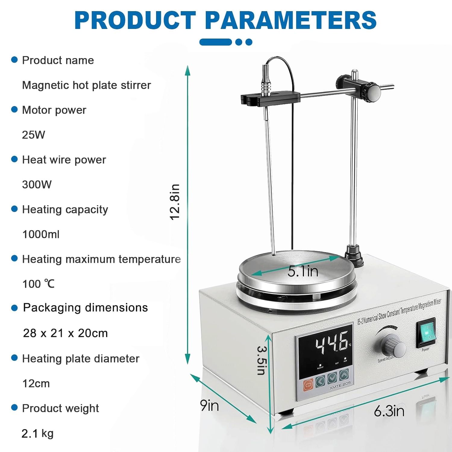 Agitador Magnético - Agitador Magnético Con Calefacción Y Pantalla Digital, 1500 RPM, Varilla De Agitación De PTFE | Para Uso En Laboratorio, Química Y Medicina
