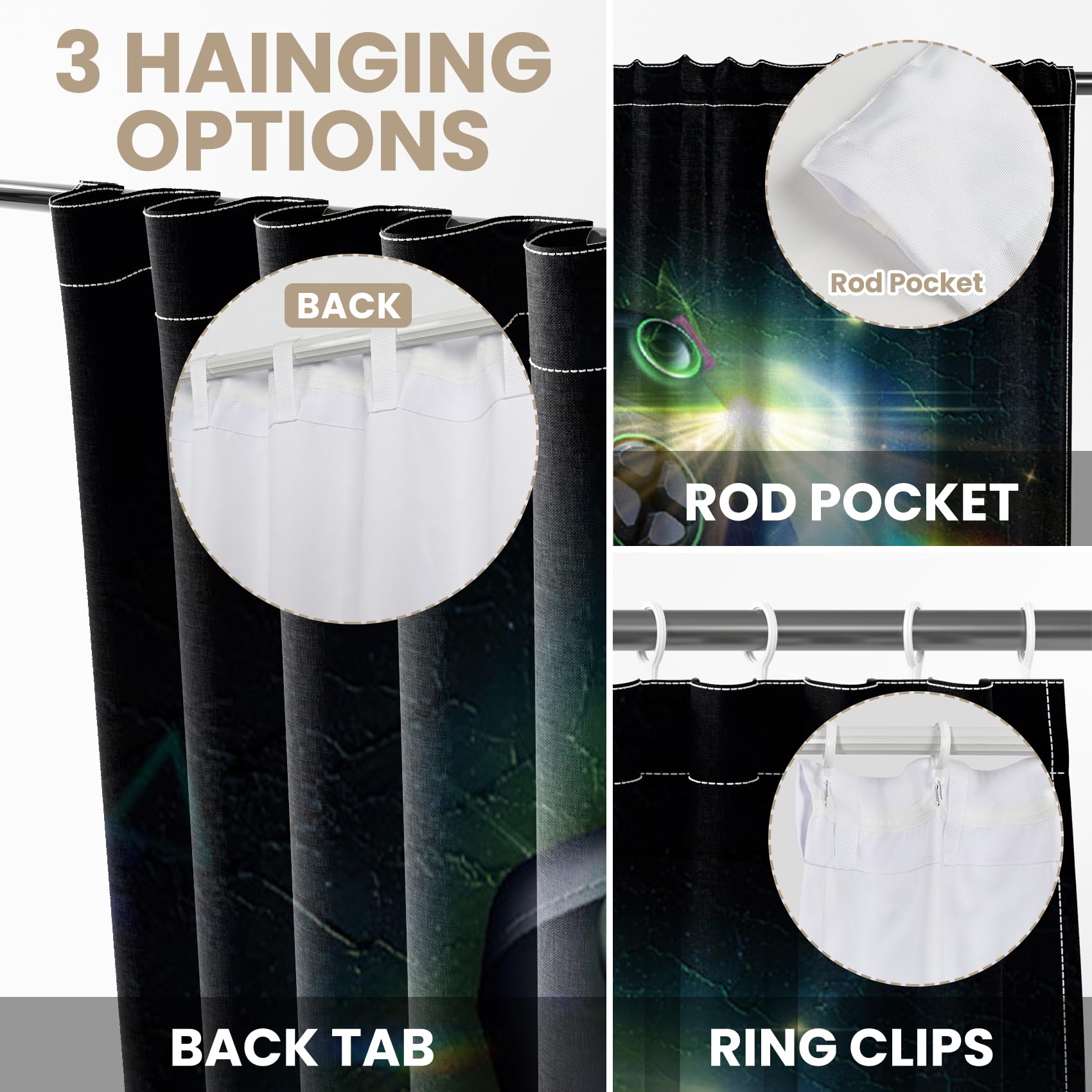 Kzzfqxb 107x215cm GamePad Curtains 2 Panels, Game Esports Black Operating Handle in Shining Aperture Rod Pocket Window Drapes - Image 4