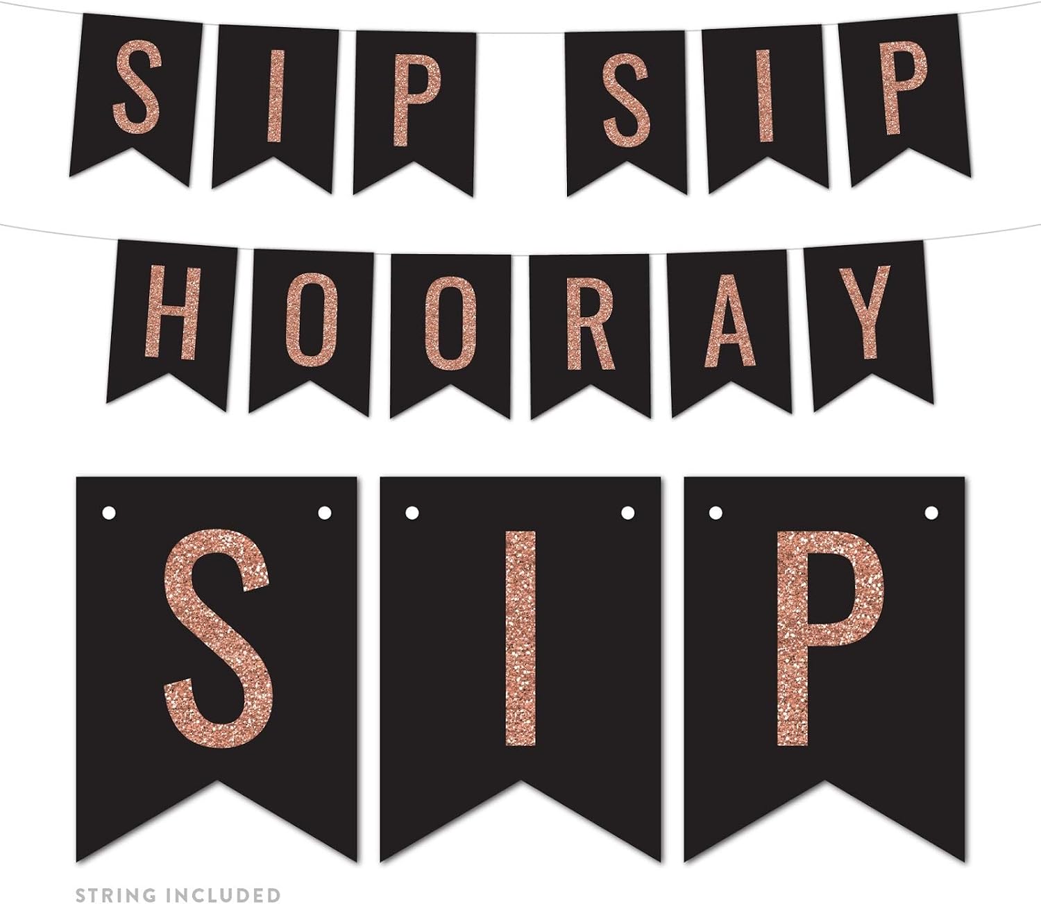Andaz Press Faux Rose Gold Glitter on Black Retirement Party Banner Decorations, Good Luck!, Approx 5-Feet, 1-Set, Farewell Bon Voyage Graduation Baby Shower Hanging Pennant Decor, Not Real Glitter