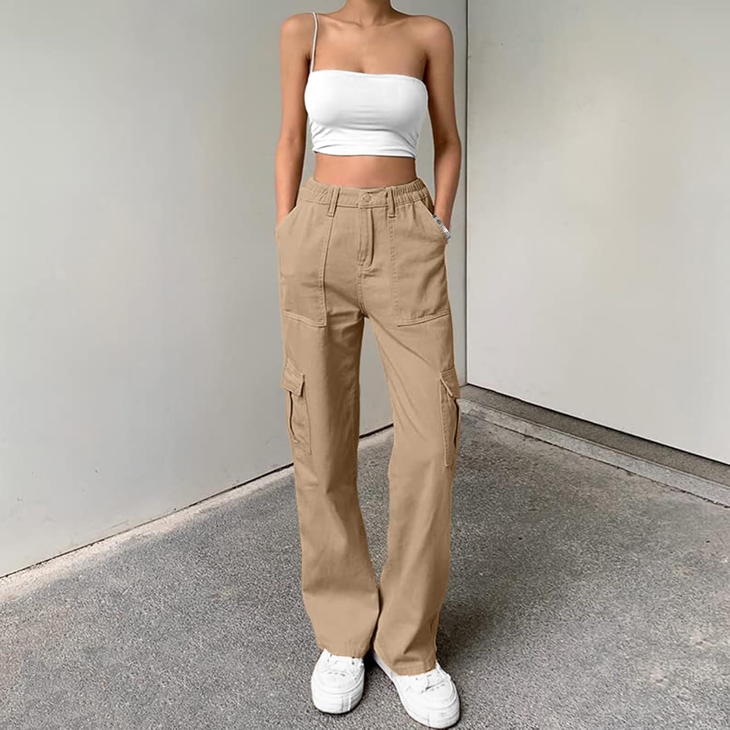 Lepunuo Cargo Pants for Women High Waisted Casual Pants Baggy Stretchy Wide Leg Y2K Streetwear with 6 Pockets - Image 2