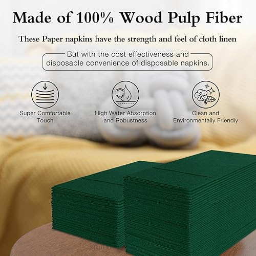 Miniatura 5 de Lylllwly Servilletas de papel verde desechables, servilletas de cena con bolsillo integrado para cubiertos, servilletas de tela, preplegadas para