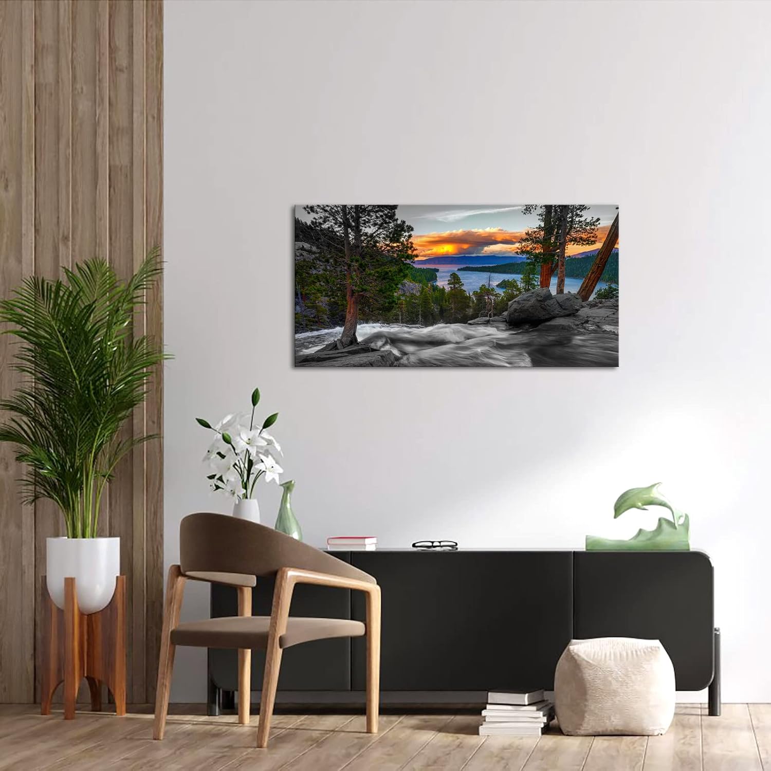 LevvArts California Sunset Picture Wall Art Emerald Bay Lake Tahoe Landscape Canvas Print Paintings USA Nature Scenery Artwork Framed Posters for Office Home Decor Ready to Hang 24"x48" - Image 2