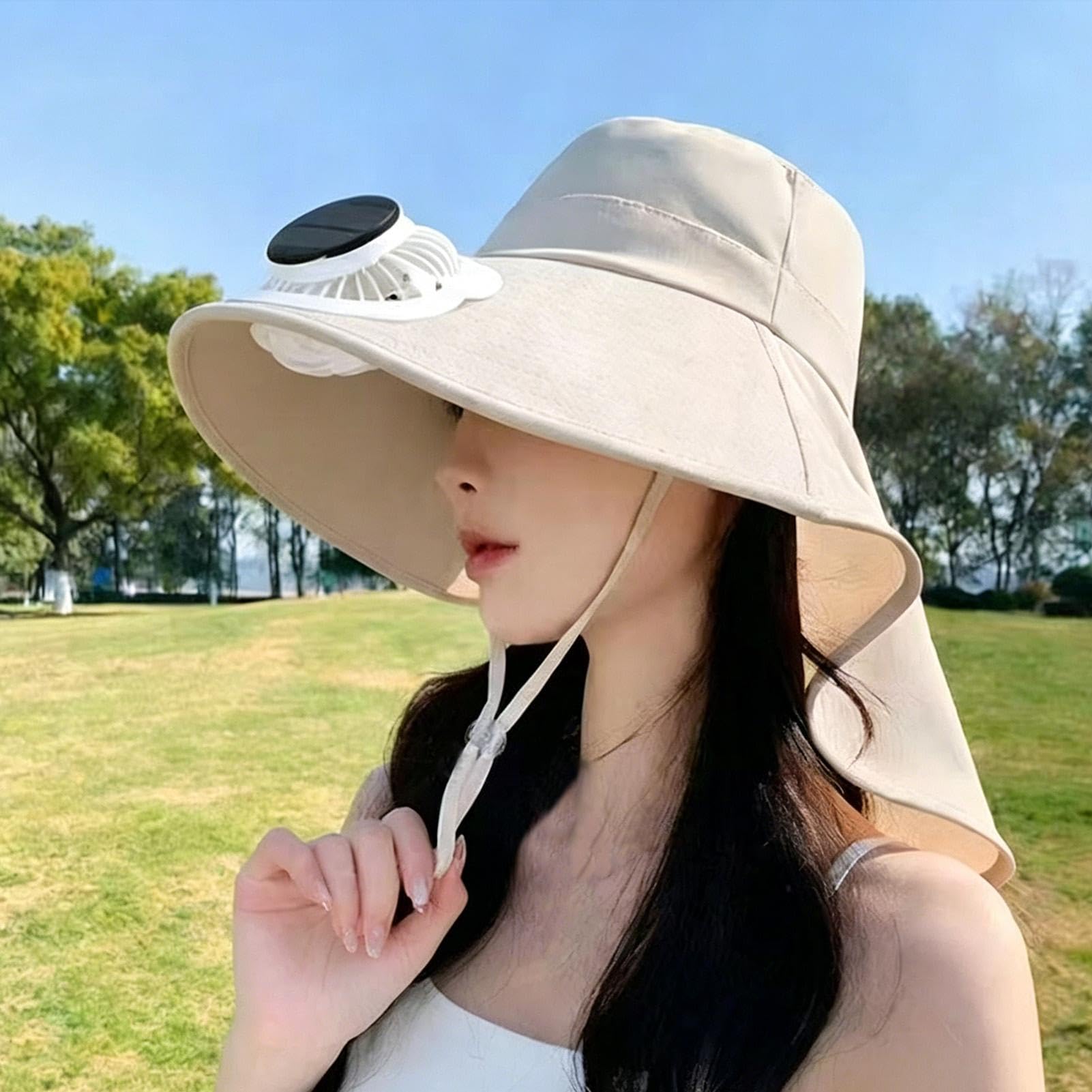 Chapeau à Ventilateurs solaires | Large Bord Rabat Cou Protection UV Respirant,Casquette Solaire Rafraîchissante Anti-UV,pour Femmes, Camping, Randonnée, Alpinisme, Pêche, Plein Air, Cyclisme