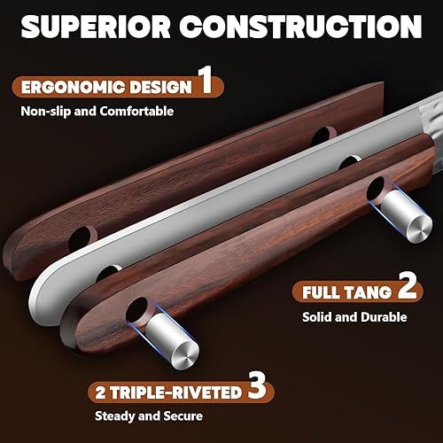 Vista 4 de Huusk Juego de 4 cuchillos para carne, cuchillos de cocina japoneses de acero de 4.9 pulgadas con mango de madera, cuchillo de carne sin dentar