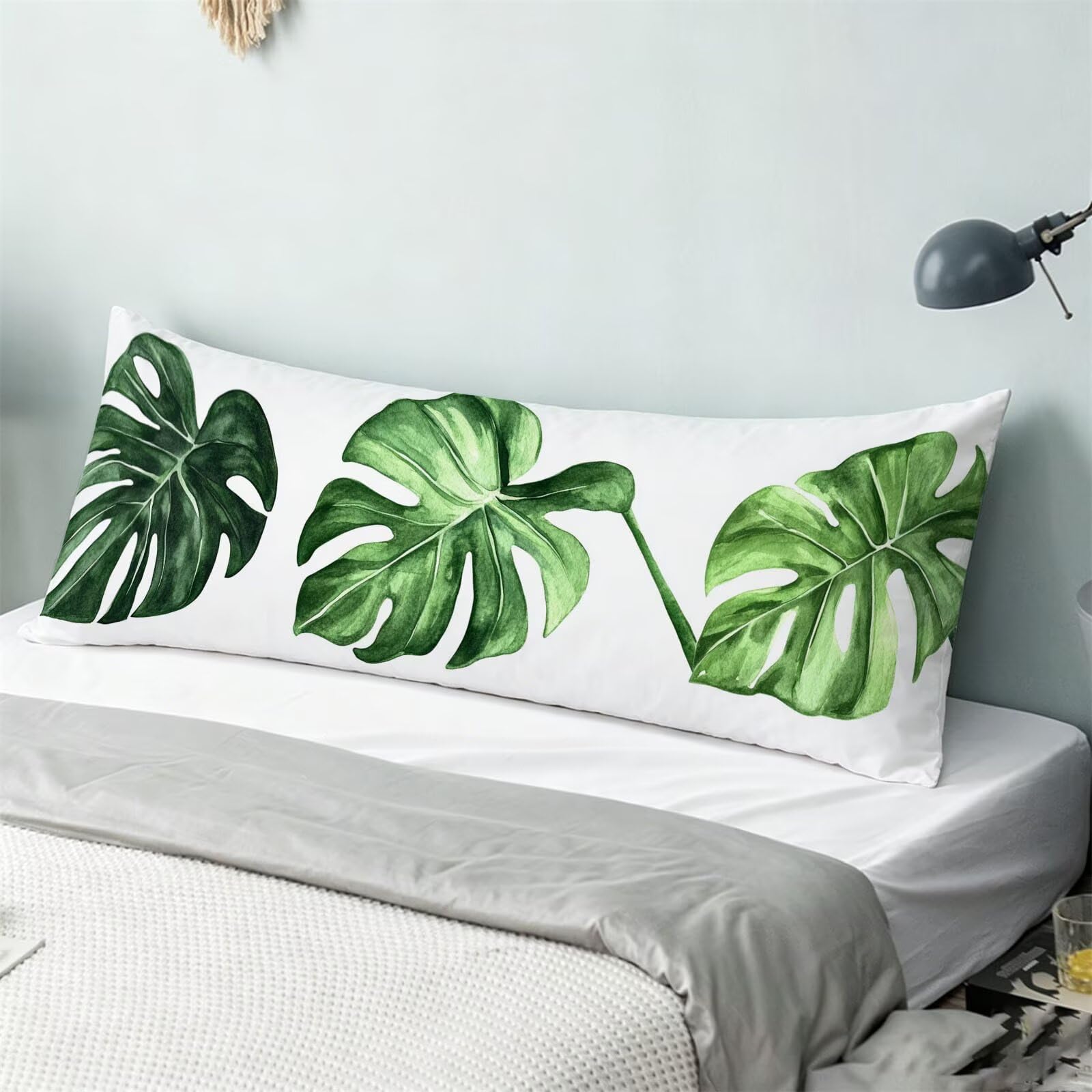 Funda de Almohada 60 x 180 cm Hoja Protector Almohada 180 cm con Cremallera Invisible, Lino Durable y Transpirable Pillow Case Largas Verde Impresión a Doble Cara para Cama, Sofá y Dormitorio dg-217