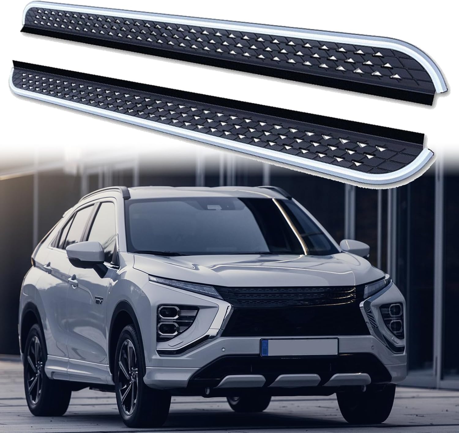2Pcs Running Boards Side Steps Pedal Nerf Bars Fits for Mitsubishi Eclipse Cross 2018-2024 Silver Nerf Bar