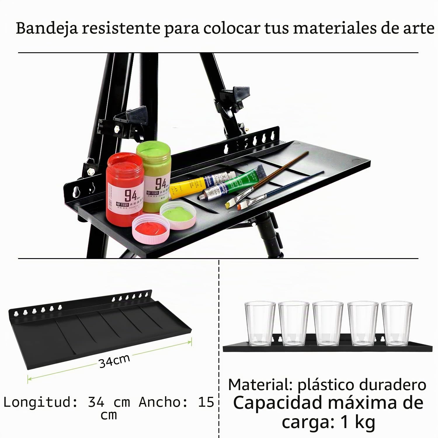 Caballete Grande 50-152cm Caballete de aluminio para estudio con lienzo soporte de pintura portátil con bolsa trípode para pintura y publicidad, Negro
