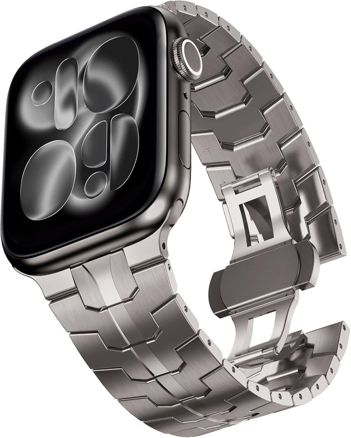 CHANCHY Stainless Steel Band for Apple Watch Band Apple Watch Ultra 3/2/1 Band 49mm, Series 11/10 46mm, 9/8/7 45mm, SE3/SE2/SE 6/5/4 44mm, 3/2/1 42mm, Metal Strap with Folding Clasp for Men, Titanium