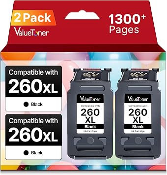 PG260XL Black Ink Cartridge Replacement for Canon 260 Black Ink for Canon 260XL High Yield Works with Canon PIXMA TS6420A TS6420 TS6400 TR7020A TR7020 TR7022 TR7022A TS5300 TS5320 Printer 2-Black
