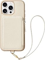 Vista 10 de ZVE Funda tipo cartera para iPhone 13 con pulsera, funda de cuero con cremallera con ranuras para tarjetas con bloqueo RFID tipo monedero, funda