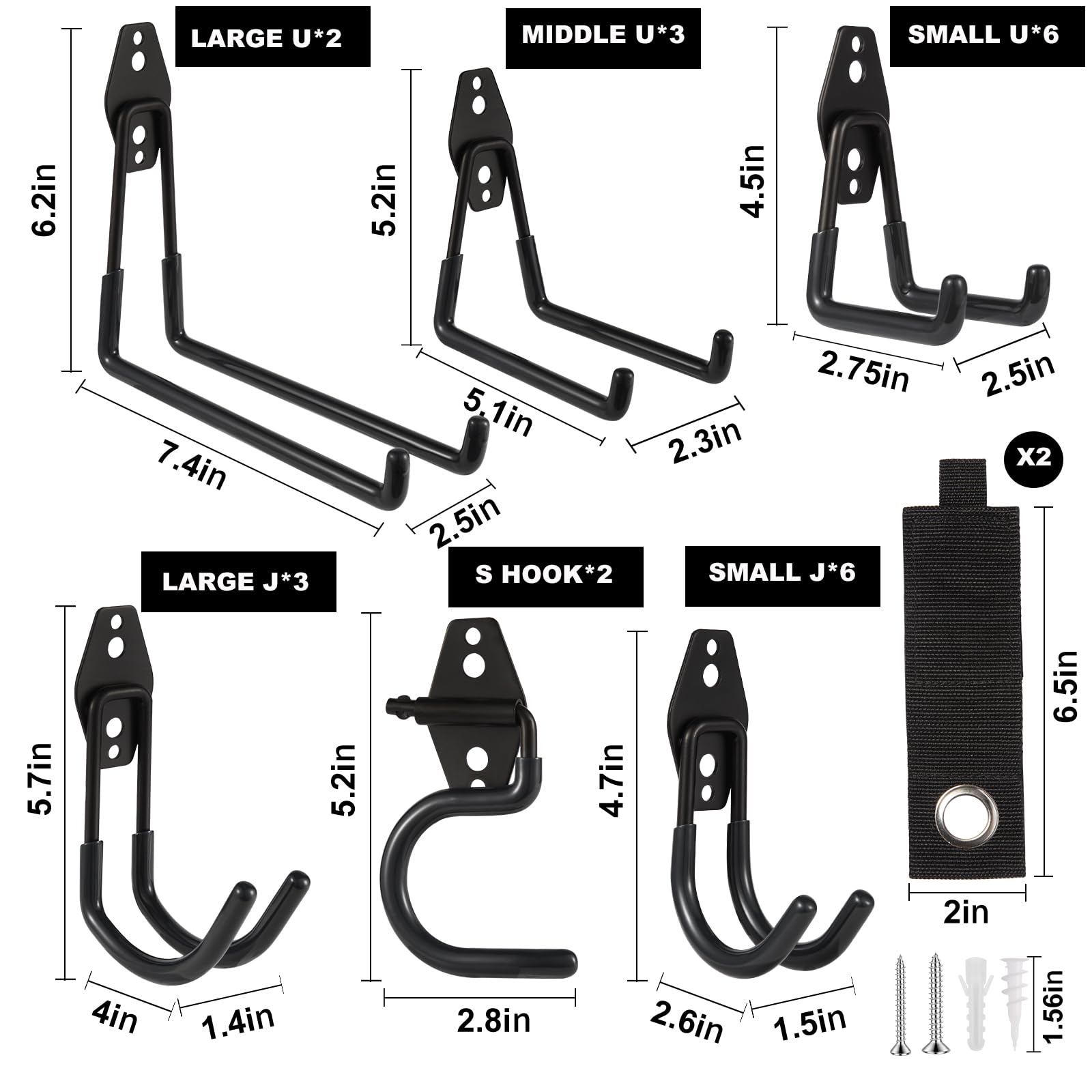 ZexHok Garage Hook Heavy Duty Wall Storage Hangers, 24 Pack Garage Storage Hooks Steel Tool Black for Ladders, Ropes, Garden Tools