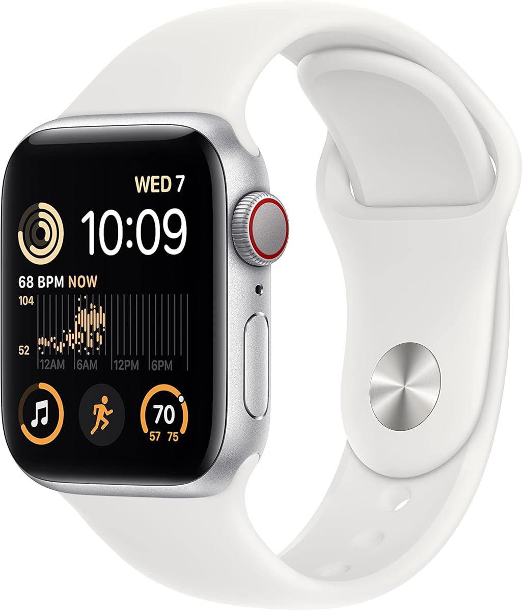 Apple Watch SE (2nd Gen) (GPS + Cellular, 40mm) - Silver Aluminum Case with White Sport Band, S/M (Renewed)