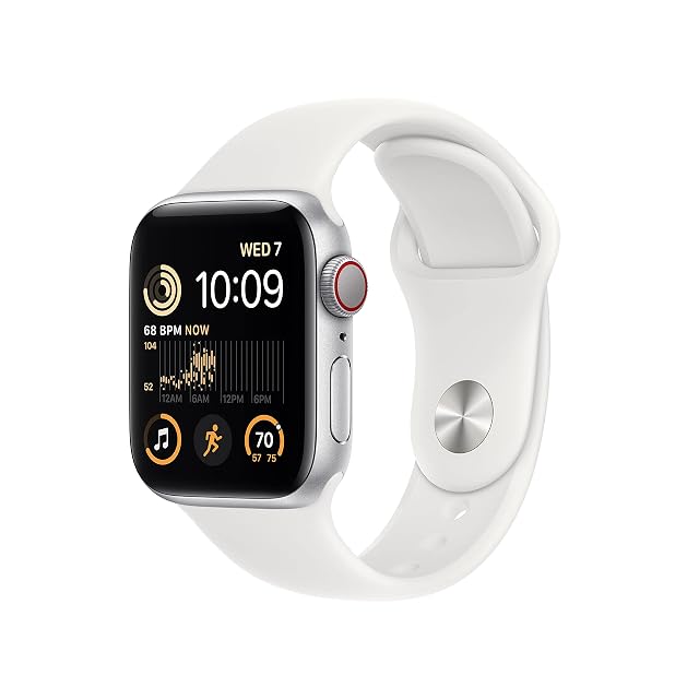 Apple Watch SE 2nd Gen GPS Cellular 40mm - Silver Aluminum Case with White Sport Band M L
