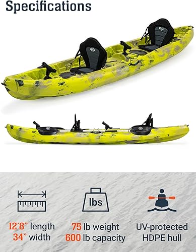 Miniatura 2 de Kayak BKC UH-TK219 12 pies tándem para sentarse en la parte superior, 2 o 3 personas con 2 remos y asientos y 5 soportes para caña de pescar