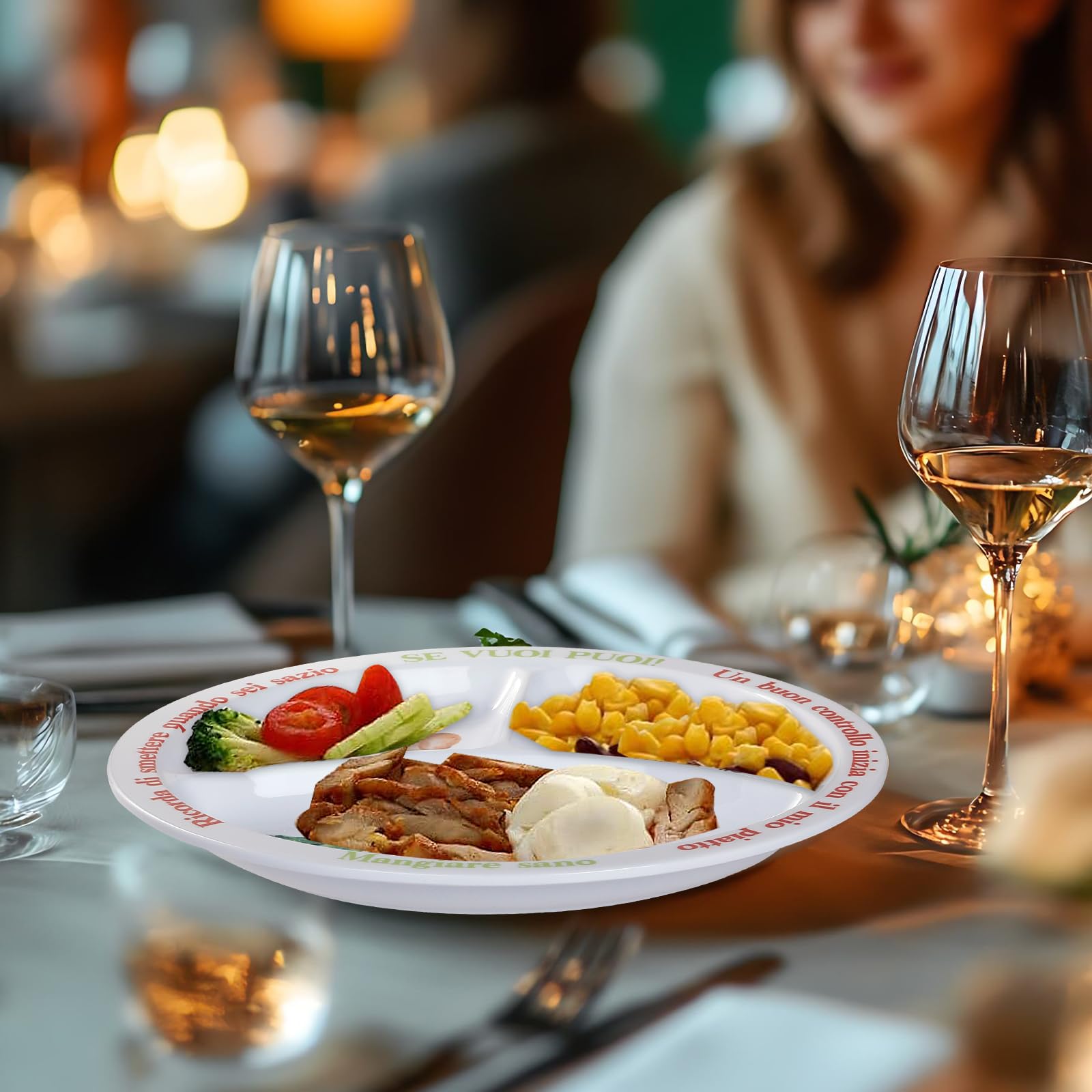 Piatto di controllo porzioni per una dieta equilibrata - Piatto con dieta sana per adulti e adolescenti - suddivisioni in melamina, perdita di peso, diabetici (2)