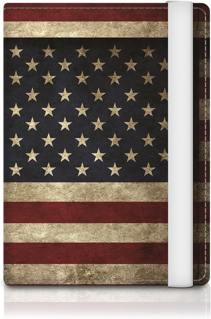 Passport Holder for Travel Essentials, RFID Premium Leather Passport Wallet Cover Case for Travel Must Haves Accessories, Passport Book Holders for Women Men Retro American Flag