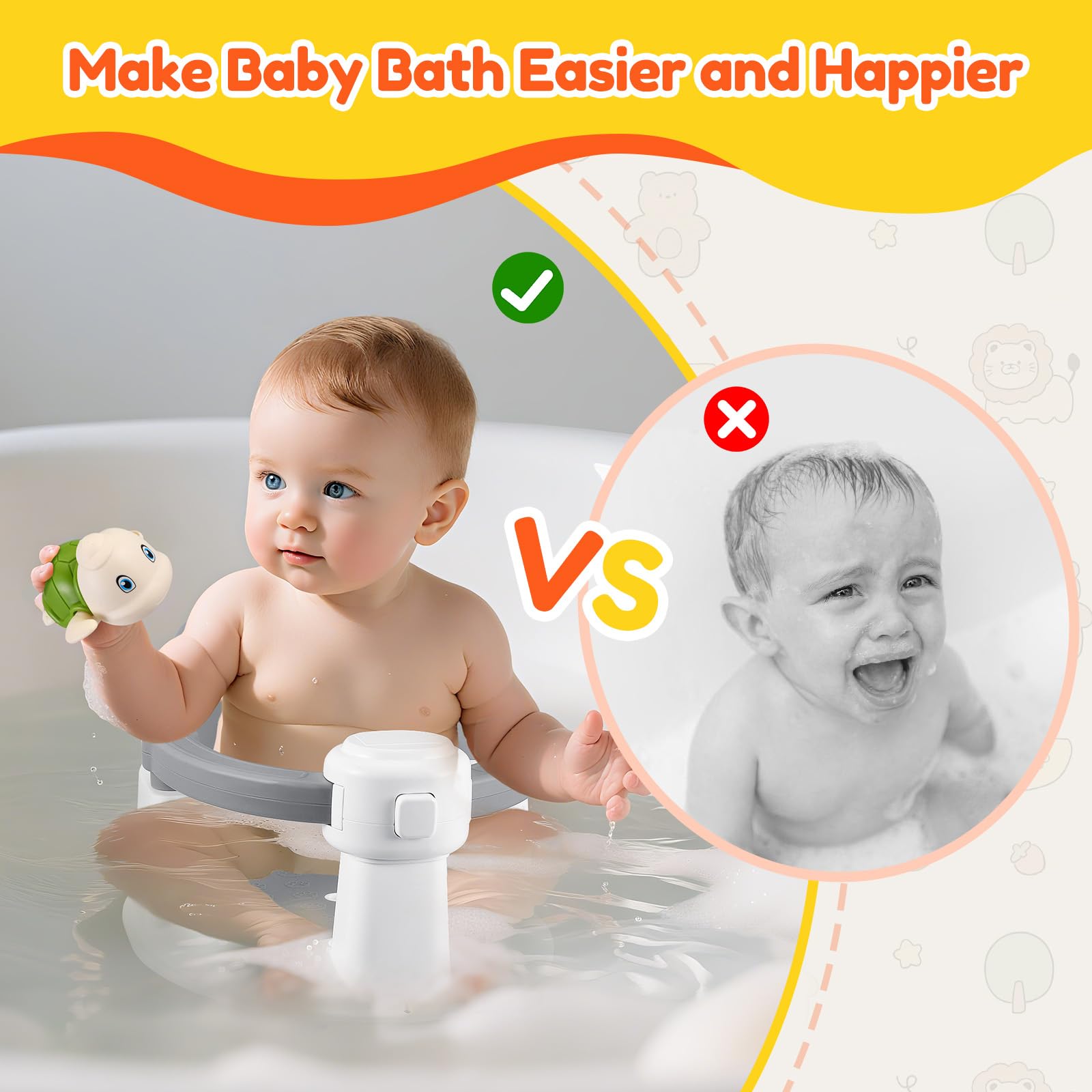 Seggiolino da Bagno Per Bambini,Seggiolino Antiscivolo Con 4 Potenti Ventose,Seggiolino per Vasca da Bagno per Bagnetto da 6 Mesi