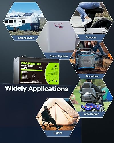 Miniatura 4 de MARBERO -Batería de repuesto de iones de litio de 12V-12Ah-LiFePO4 - Batería recargable de fosfato de más de 5000 ruedas de ciclo profundo para