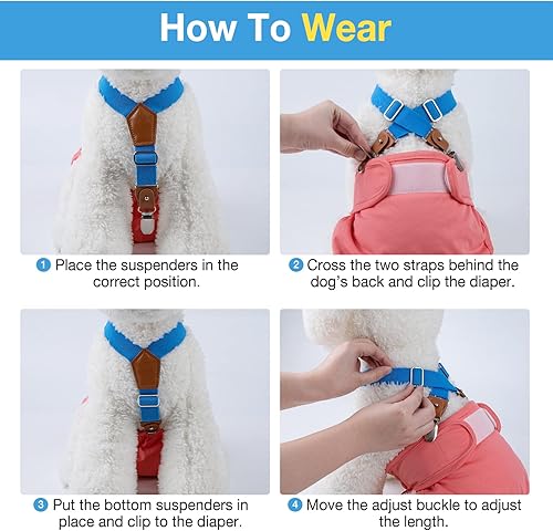 Miniatura 6 de Pet Soft Tirantes para perro, 2 piezas de tirantes de pañales para perras, para falda de perro, vestido para perro (dorado y azul, SM)