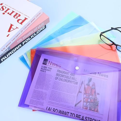 Miniatura 6 de Paquete de 6 sobres de plástico con cierre a presión, carpetas de archivos de plástico transparente para documentos para escuela, trabajo, oficina,