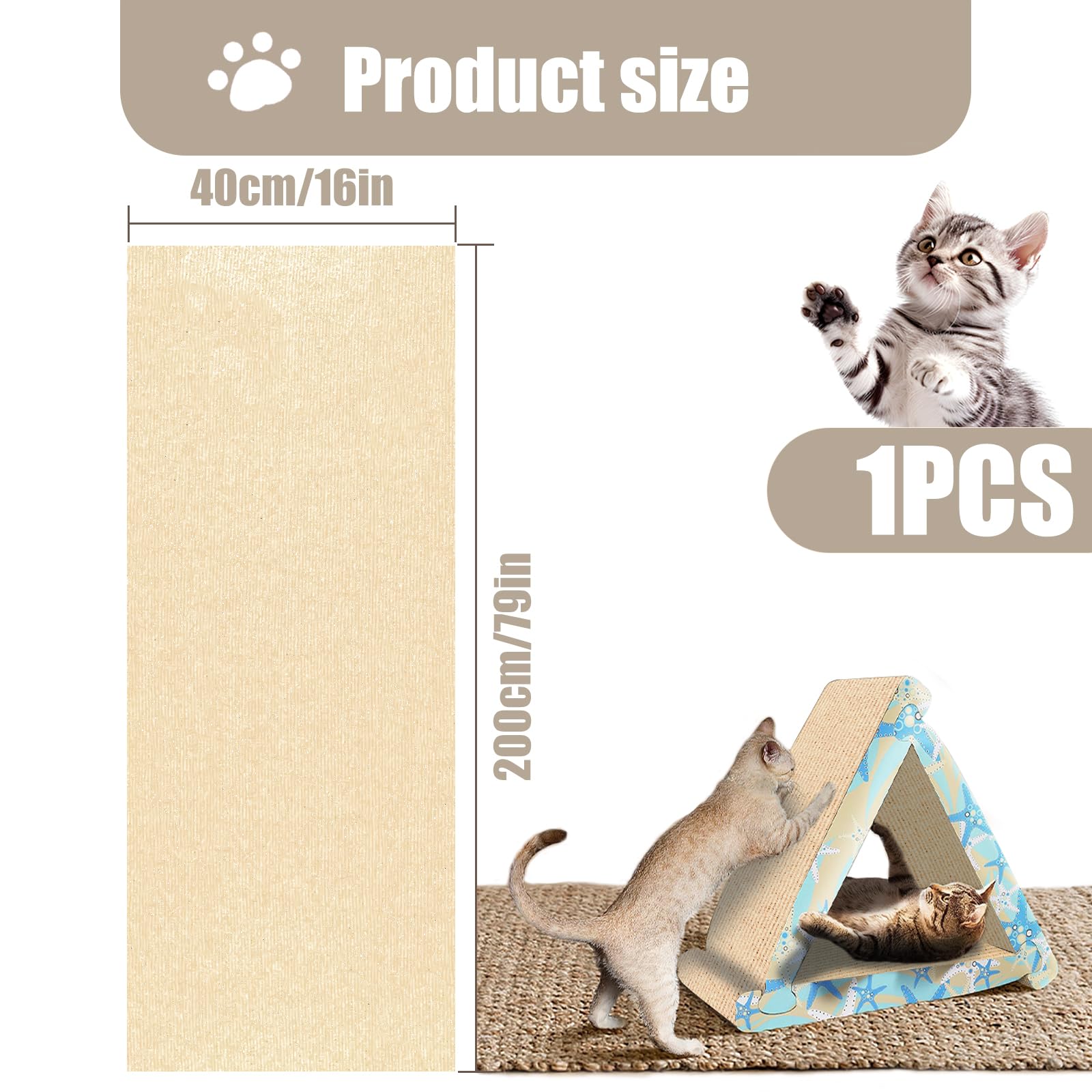 Dywan do drapania kota na ścianę, samoprzylepna mata do drapania, 200 cm x 40 cm, ściana Climbing Cat Scratcher Wall