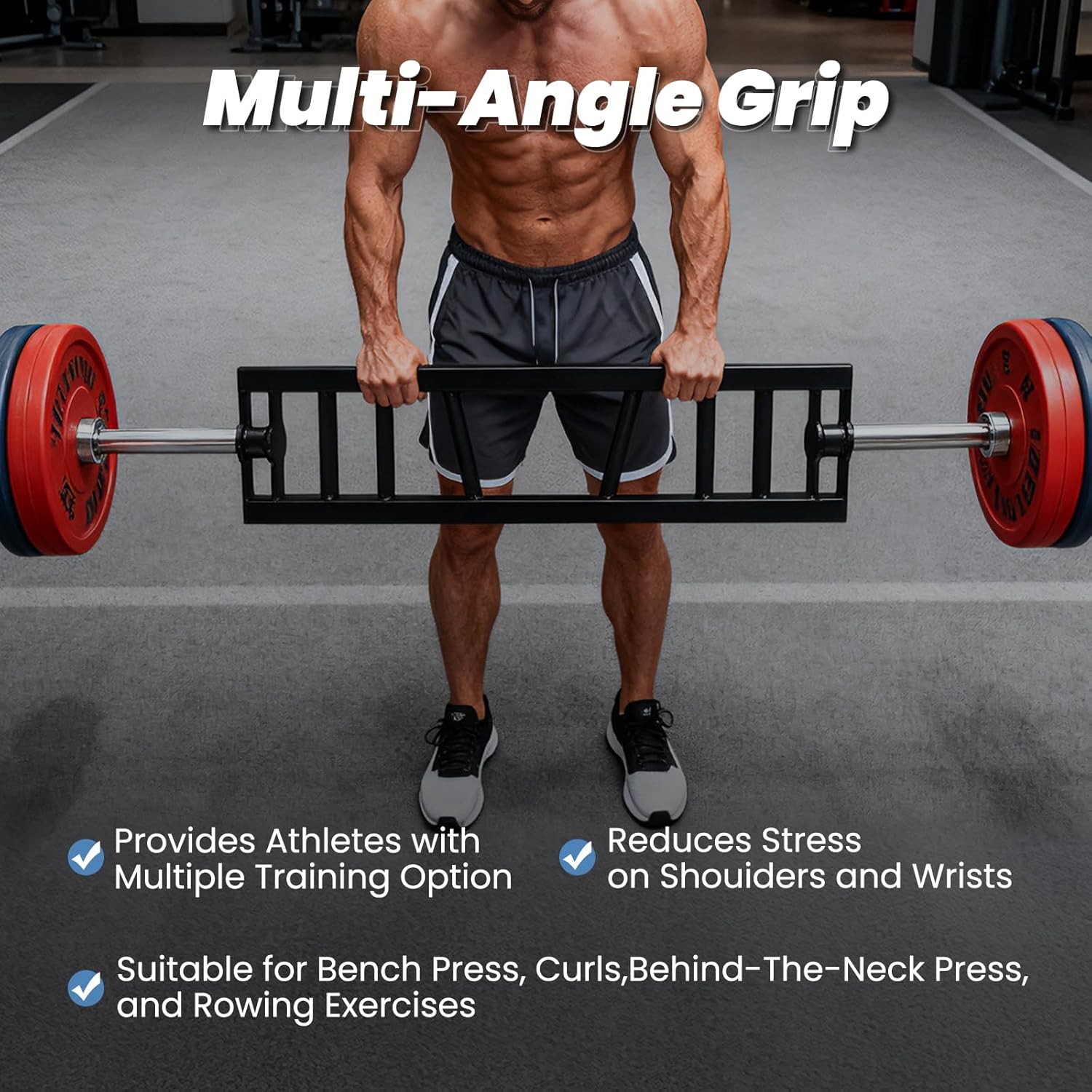 Multi Grip Barbell Swiss Bar | Cambered Barbell Multi Grip Olympic Barbell, Fits 2-inch Olympic Weight Plates, For Home Gym & Support Pressing, Lifting & Curls